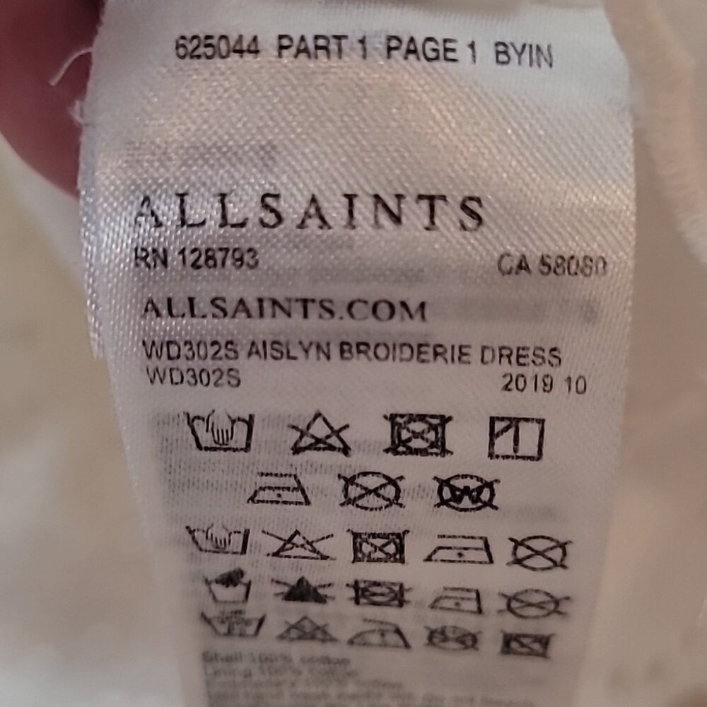 Allsaints Aislyn Broiderie White Ruffled Eyelet Dress 100% Cotton Lined EUC Worn - Picture 14 of 16